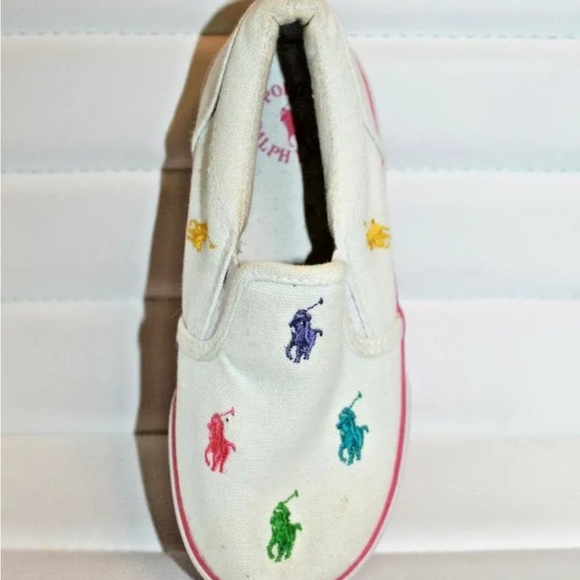 Polo Ralph Lauren Harbour White Multi Color Toddler Slip On Shoes MSRP $50 NEW - Picture 3 of 5